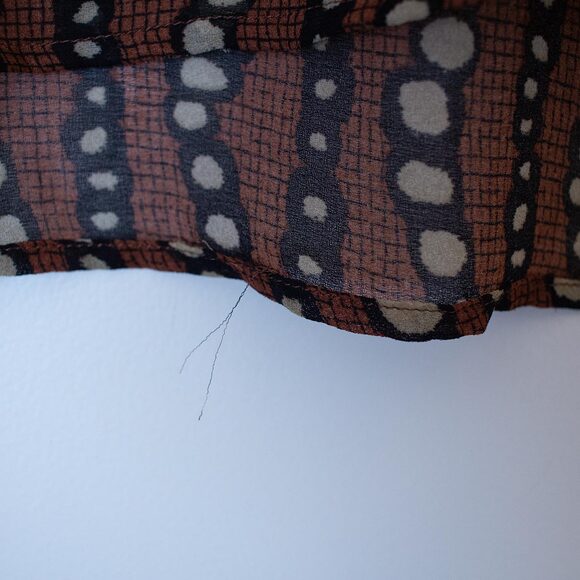 Cato Abstract Earth Tone Pleated Hem Top L Semi Sheer Dot Stripe Woven Blouse - Picture 4 of 8